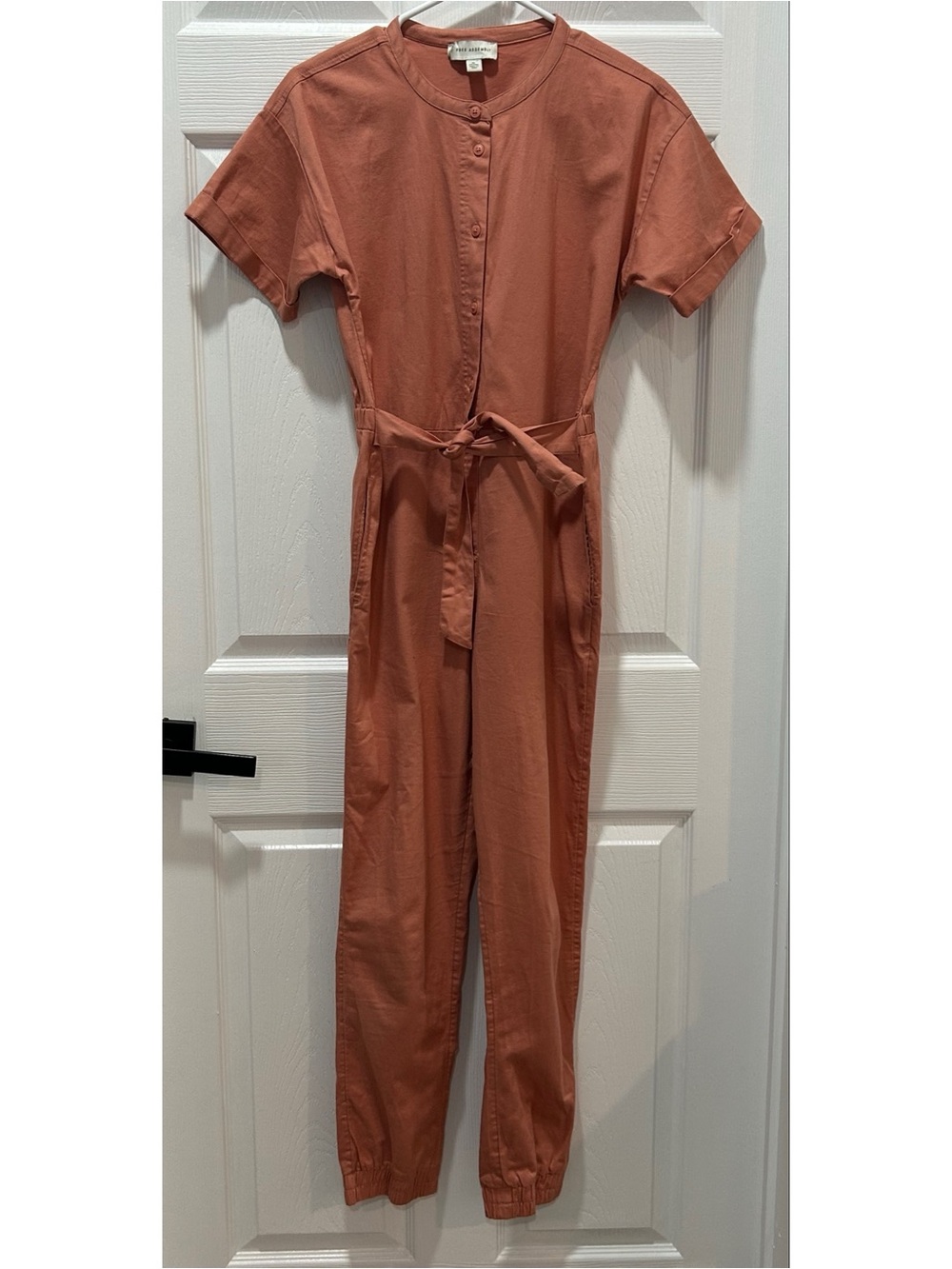 Free Assembly Women's Utility Boiler Jumpsuit Size XL Rusty Peach Short Sleeve